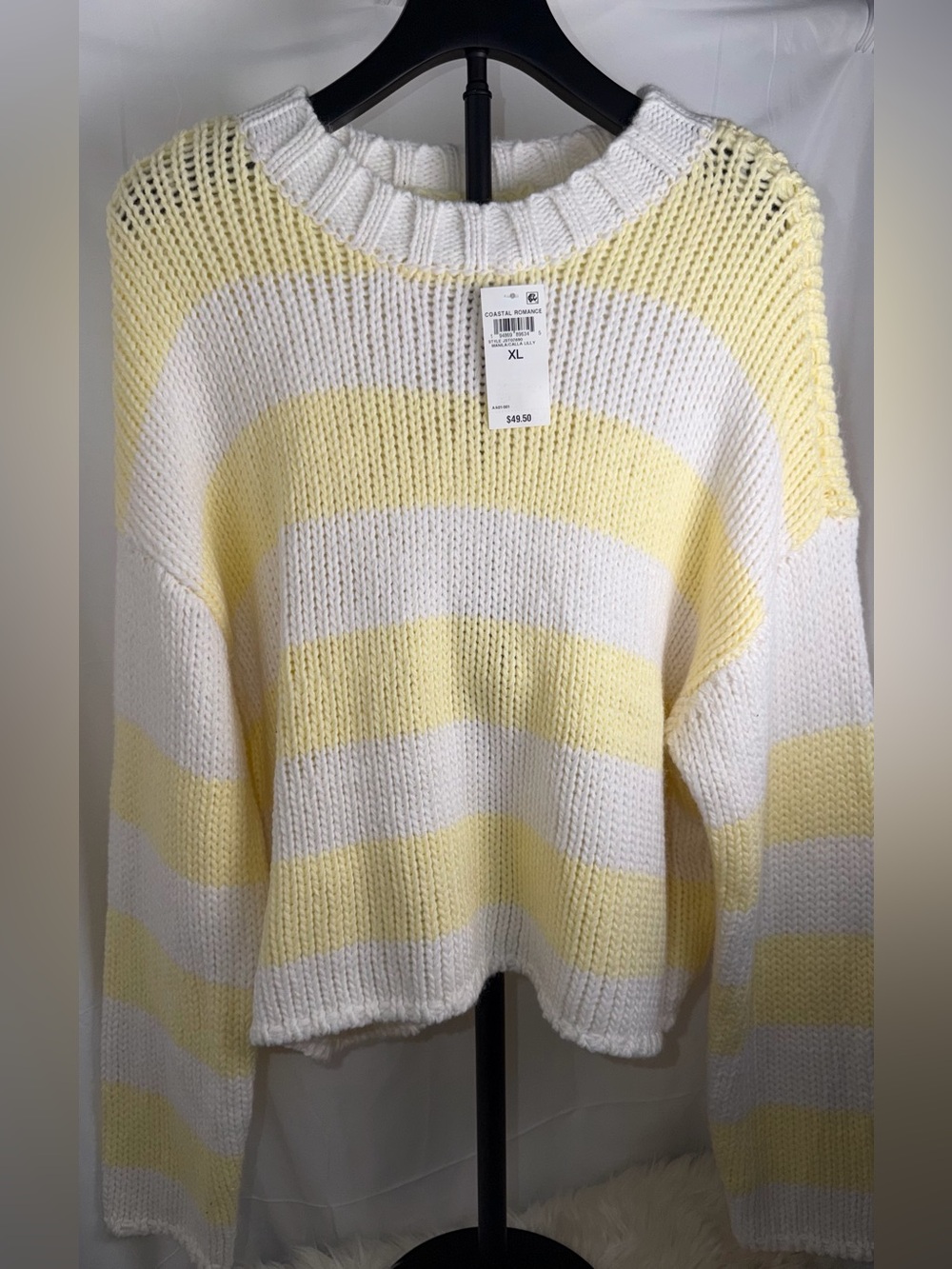 Oversized Yellow & White Stripe Knit Sweater XL